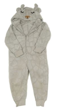 Šedá vzorovaná chlupatá kombinéza s kapucí - sob 