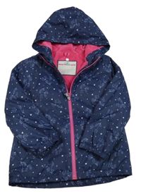 Tmavomodrá vzorovaná šusťáková jarní bunda s jednorožci a kapucí Topolino