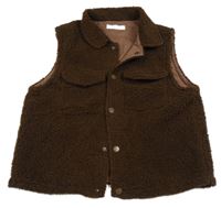 Hnědá huňatá podšitá vesta s kapsami Shein