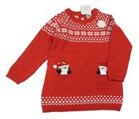 Nové - Červené vzorované pletené šaty s tučňáky Primark