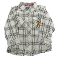 Béžovo-bílo-modrá kostičkovaná košile s tygrem H&M