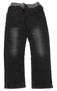 Černé teplákové rifle s šedým úpletovým pasem 