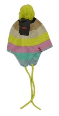 Nové - barevná pruhovaná pletená čepice s bambulí Levi´s