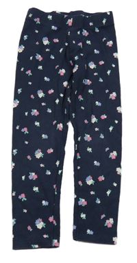 Tmavomodré žebrované květované legíny Nutmeg