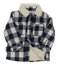 Tmavomodro-bílá kostkovaná zateplená košilová bunda Tu