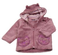 Starorůžová chlupatá propínací mikina s kočkami a kapucí Lupilu