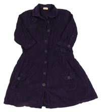 Tmavofialové propínací manšestrové šaty s límečkem Cherokee