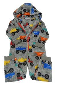 Šedo-barevná plyšová kombinéza s auty a kapucí M&S