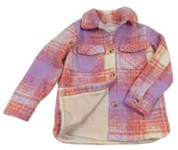Lila-růžová kostkovaná podšitá košilová bunda Matalan
