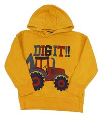 Žlutá mikina s traktorem a kapucí C&A