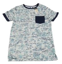 Nové - bílo-tmavomodré tričko s palmami Primark