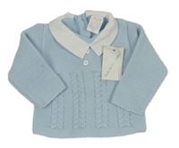 Nové - světlemodrý svetr s bílým límečkem 