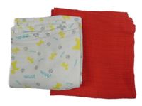 2x mušelínová plena - červená + bílá s obrázky 