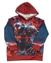 Tmavomodro-červená mikina se Spidermanem a kapucí 