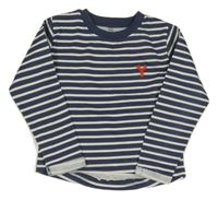 Tmavomodro-bílá pruhovaná mikina s výšivkou 