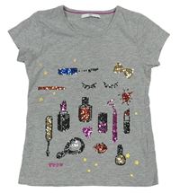 Šedé melírované tričko s obrázky z flitrů M&S