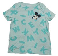 Světlemodré vzorované tričko s písmeny a Mickeym Disney