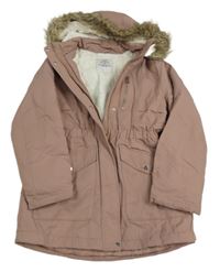 Starorůžová šusťáková zimní parka s kapucí s kožešinou George