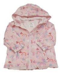 Růžová šusťáková jarní bunda s jednorožci a kapucí Matalan