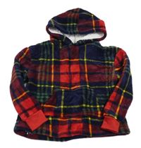 Červeno-tmavomodro-žlutá kostkovaná plyšová oversize mikina s kapucí 