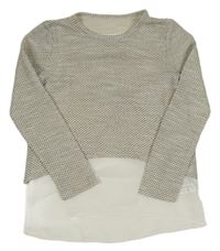 Bílo-šedá vzorovaná třpytivá mikina s šifonem