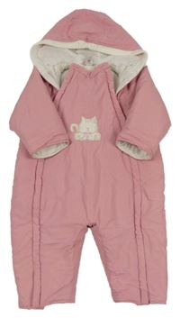 Růžová šusťáková zimní kombinéza s kočičkou a kapucí C&A