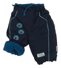 Tmavomodré šusťákové zateplené kalhoty s tlapkami 