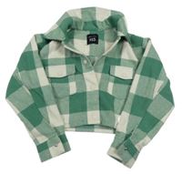 Zeleno-smetanová kostkovaná košilová vlněná crop bunda New Look