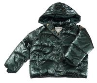 Tmavozelená šusťáková lesklá zimní bunda s kapucí Minoti 