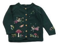 Tmavozelený propínací svetr s vílami Tu