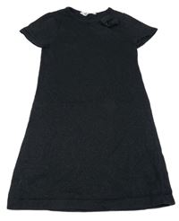 Tmavomodré třpytivé svetrové šaty s mašlí H&M