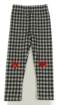 Černo-bílé kostkované úpletové legíny se srdíčky George