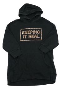 Černá šatová mikina s nápisy a kapucí Next