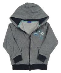 Tmavomodro-bílá melírovaná propínací mikina s výšivkami a kapucí Lupilu