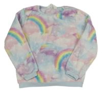 Světlemodro-růžová plyšová mikina s duhami H&M