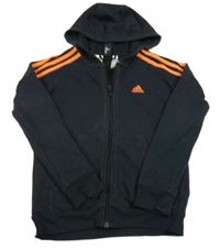 Černo-oranžová propínací mikina s logem a kapucí Adidas