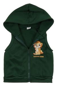 Tmavozelená tepláková vesta s lvíčkem a kapucí 