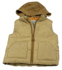 Béžovo-hnědá šusťáková zateplená vesta s kapucí Tu