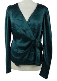 Nové - Dámská tmavozelená saténová zavinovací halenka Asos 