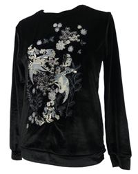 Dámská černá sametová mikina s výšivkou River Island 