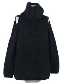 Dámský černý vzorovaný teplý svetr s průstřihy a rolákem George 