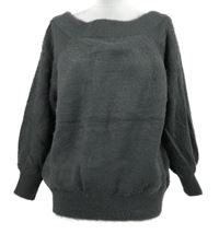 Dámský tmavošedý chlupatý svetr s lodičkovým výstřihem F&F