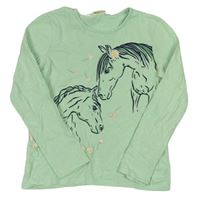 Zelené triko s koníky kids