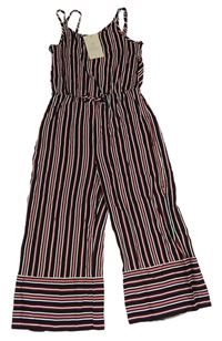 Černo-červeno-bílý pruhovaný kalhotový overal Primark