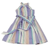 Barevné pruhované šaty s páskem 