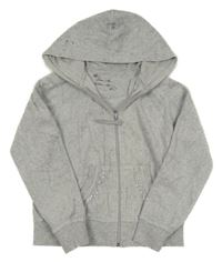 Šedá sametová propínací mikina s kamínky a kapucí 