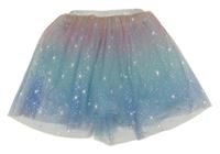Modro-růžovo-stříbrná tylová sukně s hvězdičkami 