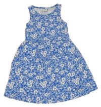 Bílo-modré bavlněné květované šaty 