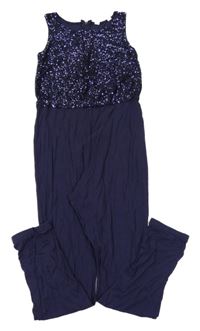 Tmavomodrý kalhotový overal s flitry H&M