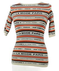 Dámský smetanovo-červeno-černý pruhovaný svetr s nápisy River Island 